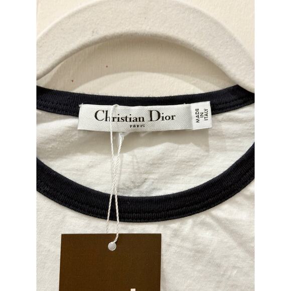 Christian Dior Lucky Dior Ringer Short Sleeve Graphic Tee White/Navy Women's XS - Picture 5 of 6